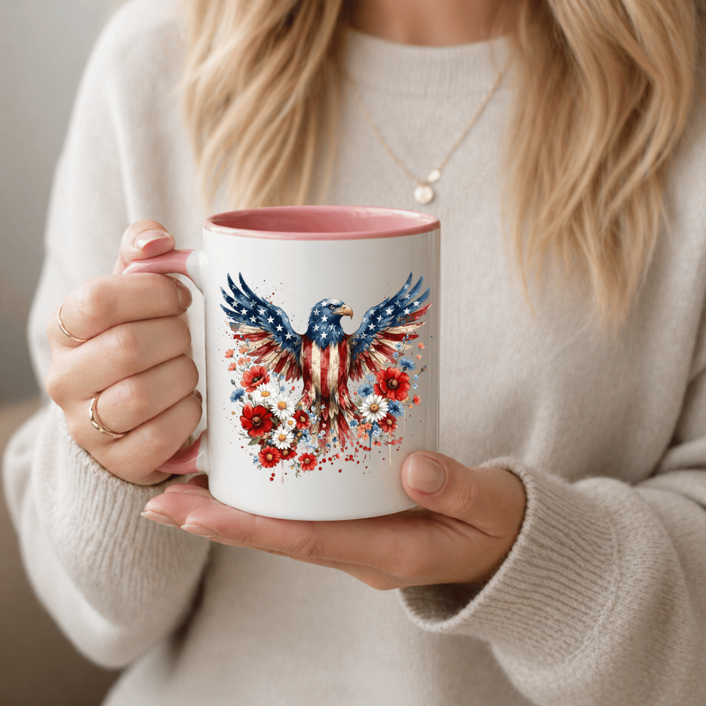 Bald Eagle Accent Mug – USA 250th Anniversary Gift for Proud American, Patriotic Cup - lifestyle view